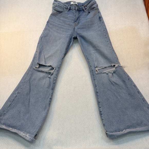 Mica Denim - Mica Womens Light Wash Distressed High Rise Flare Jeans Blue Size 29 Inseam 30